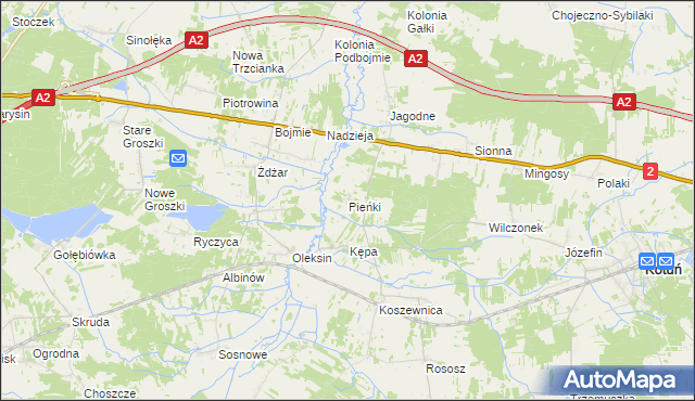 mapa Pieńki gmina Kotuń, Pieńki gmina Kotuń na mapie Targeo