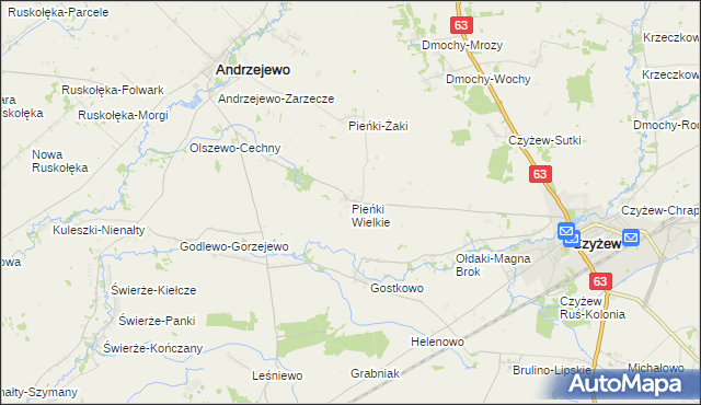 mapa Pieńki Wielkie, Pieńki Wielkie na mapie Targeo