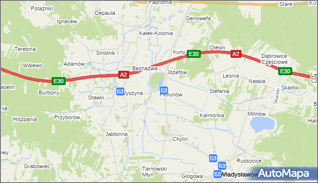 mapa Piorunów gmina Władysławów, Piorunów gmina Władysławów na mapie Targeo