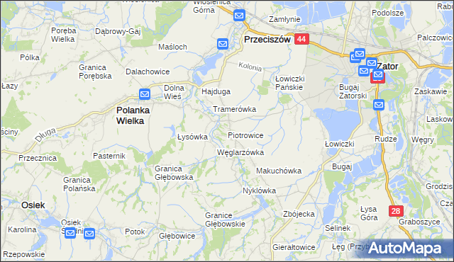 mapa Piotrowice gmina Przeciszów, Piotrowice gmina Przeciszów na mapie Targeo