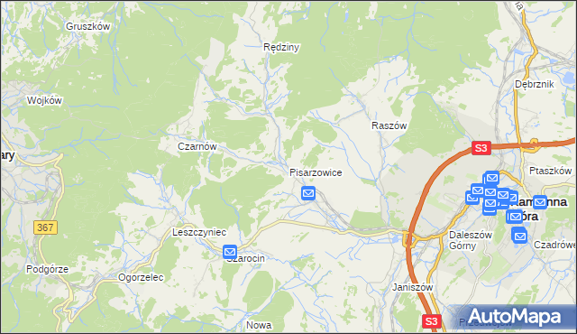 mapa Pisarzowice gmina Kamienna Góra, Pisarzowice gmina Kamienna Góra na mapie Targeo