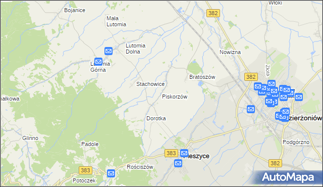 mapa Piskorzów gmina Pieszyce, Piskorzów gmina Pieszyce na mapie Targeo