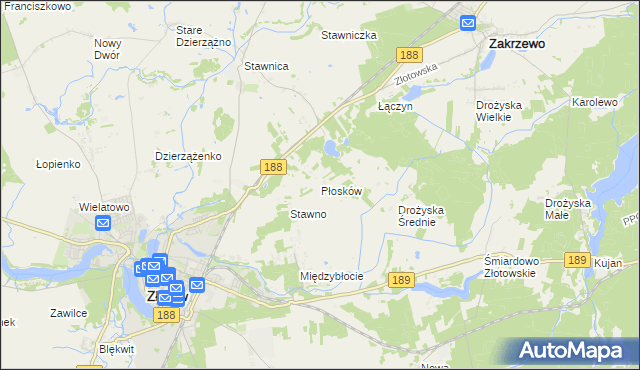 mapa Płosków gmina Złotów, Płosków gmina Złotów na mapie Targeo