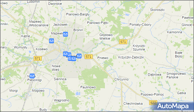 mapa Pniewo gmina Nasielsk, Pniewo gmina Nasielsk na mapie Targeo