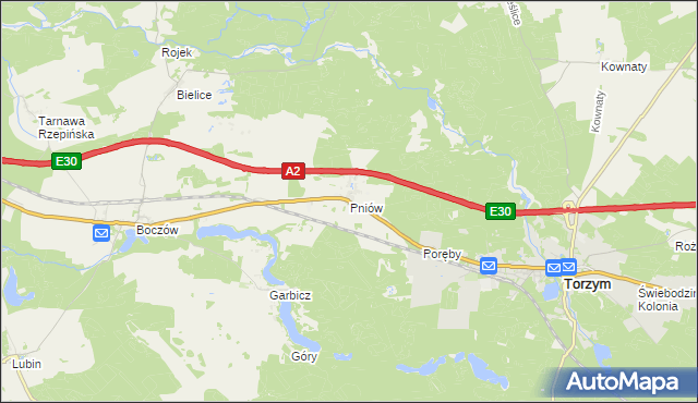 mapa Pniów gmina Torzym, Pniów gmina Torzym na mapie Targeo