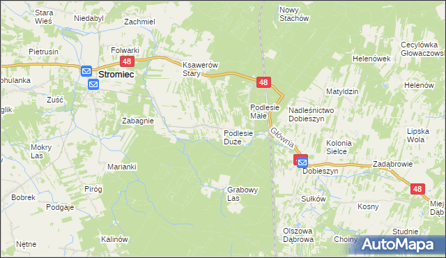 mapa Podlesie Duże gmina Stromiec, Podlesie Duże gmina Stromiec na mapie Targeo