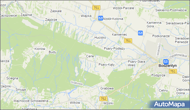 mapa Podlesie gmina Bodzentyn, Podlesie gmina Bodzentyn na mapie Targeo