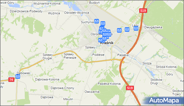 mapa Podlesie gmina Kraśnik, Podlesie gmina Kraśnik na mapie Targeo