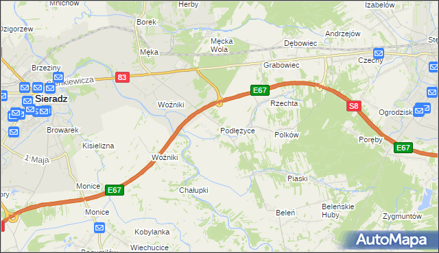 mapa Podłężyce, Podłężyce na mapie Targeo