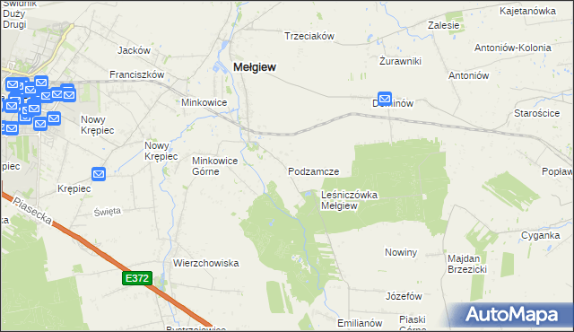 mapa Podzamcze gmina Mełgiew, Podzamcze gmina Mełgiew na mapie Targeo