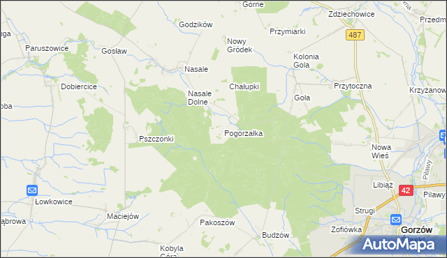 mapa Pogorzałka gmina Byczyna, Pogorzałka gmina Byczyna na mapie Targeo