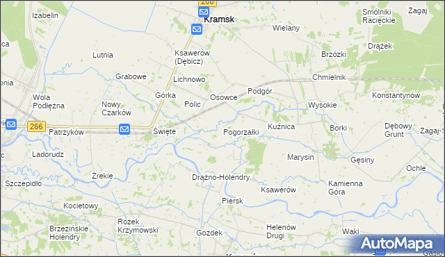 mapa Pogorzałki gmina Kramsk, Pogorzałki gmina Kramsk na mapie Targeo