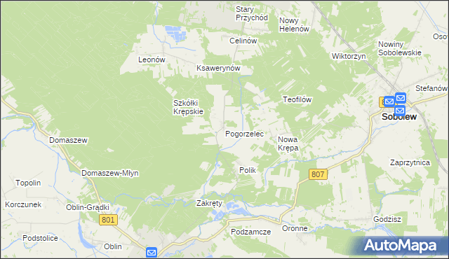 mapa Pogorzelec gmina Maciejowice, Pogorzelec gmina Maciejowice na mapie Targeo