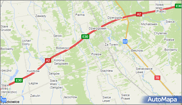 mapa Polesie gmina Łyszkowice, Polesie gmina Łyszkowice na mapie Targeo