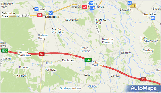 mapa Police Średnie, Police Średnie na mapie Targeo