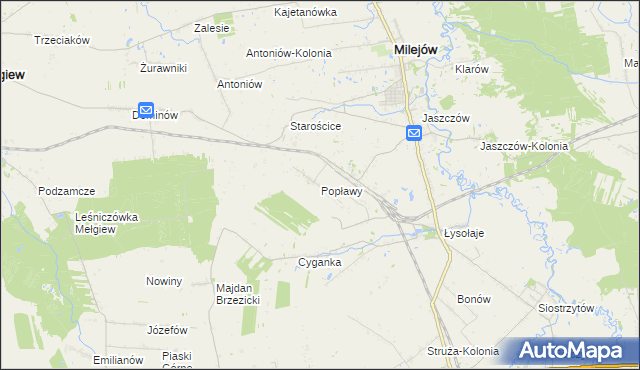 mapa Popławy gmina Milejów, Popławy gmina Milejów na mapie Targeo