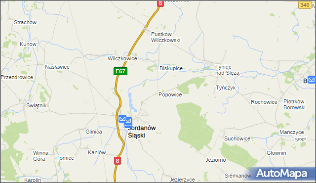 mapa Popowice gmina Jordanów Śląski, Popowice gmina Jordanów Śląski na mapie Targeo