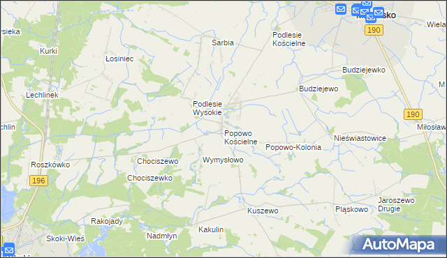 mapa Popowo Kościelne gmina Mieścisko, Popowo Kościelne gmina Mieścisko na mapie Targeo
