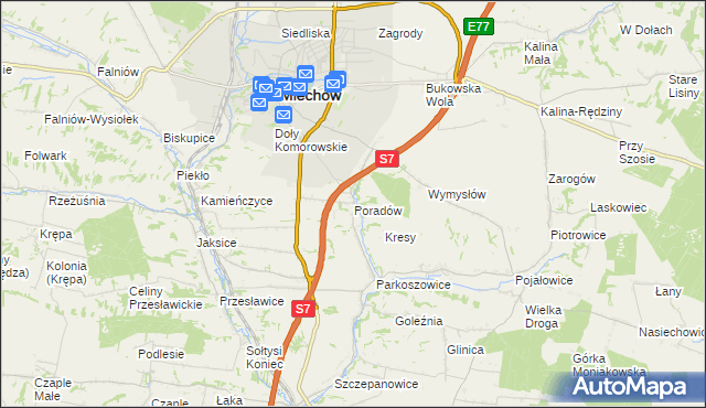 mapa Poradów gmina Miechów, Poradów gmina Miechów na mapie Targeo