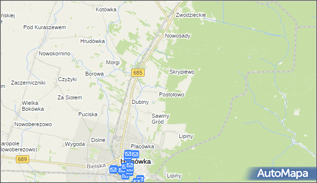 mapa Postołowo gmina Hajnówka, Postołowo gmina Hajnówka na mapie Targeo