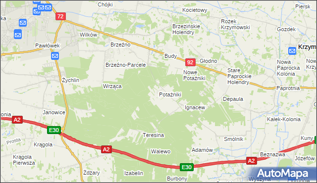 mapa Potażniki, Potażniki na mapie Targeo