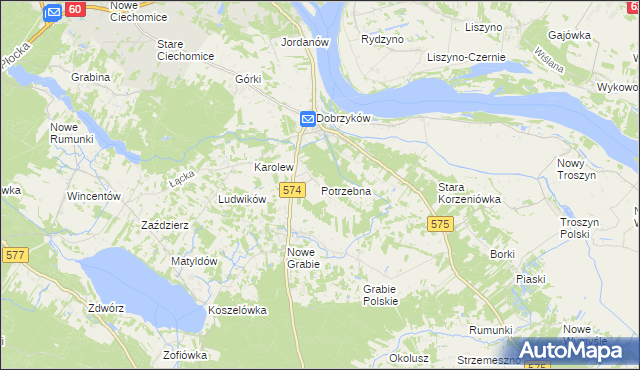 mapa Potrzebna, Potrzebna na mapie Targeo