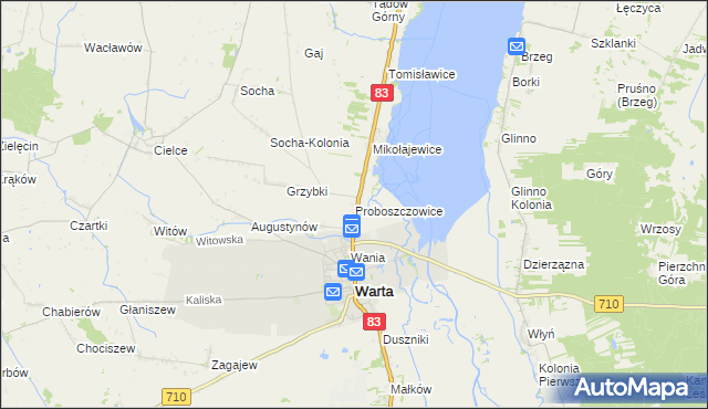 mapa Proboszczowice gmina Warta, Proboszczowice gmina Warta na mapie Targeo