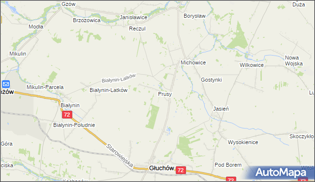 mapa Prusy gmina Głuchów, Prusy gmina Głuchów na mapie Targeo