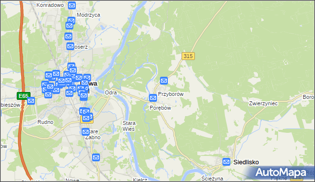 mapa Przyborów gmina Nowa Sól, Przyborów gmina Nowa Sól na mapie Targeo