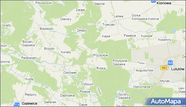 mapa Przybyłów gmina Galewice, Przybyłów gmina Galewice na mapie Targeo