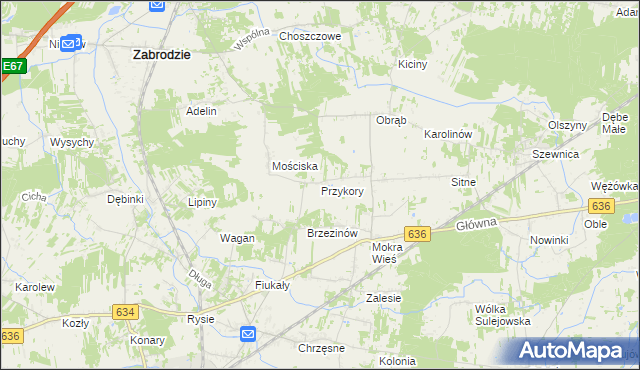 mapa Przykory gmina Zabrodzie, Przykory gmina Zabrodzie na mapie Targeo