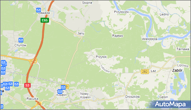 mapa Przytok gmina Zabór, Przytok gmina Zabór na mapie Targeo