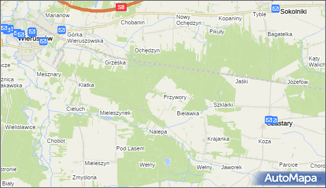 mapa Przywory gmina Czastary, Przywory gmina Czastary na mapie Targeo