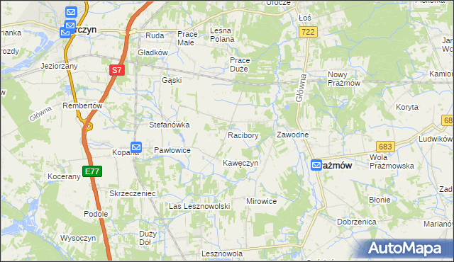 mapa Racibory gmina Tarczyn, Racibory gmina Tarczyn na mapie Targeo