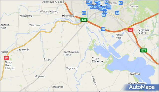 mapa Raczki Elbląskie, Raczki Elbląskie na mapie Targeo