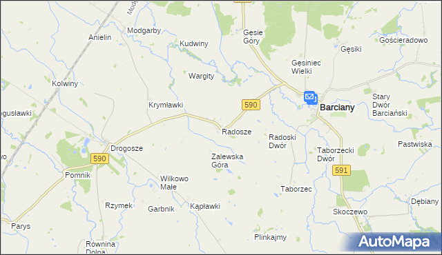 mapa Radosze gmina Barciany, Radosze gmina Barciany na mapie Targeo