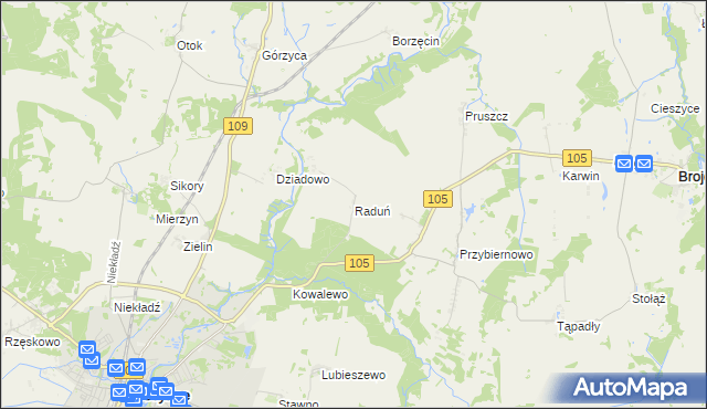 mapa Raduń gmina Gryfice, Raduń gmina Gryfice na mapie Targeo