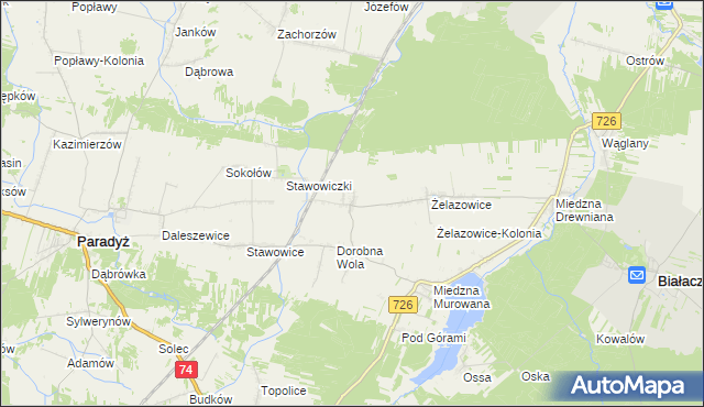 mapa Radwan gmina Białaczów, Radwan gmina Białaczów na mapie Targeo