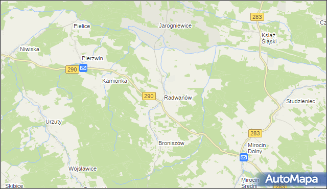 mapa Radwanów gmina Kożuchów, Radwanów gmina Kożuchów na mapie Targeo