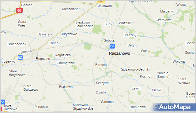 mapa Radzanowo-Lasocin, Radzanowo-Lasocin na mapie Targeo