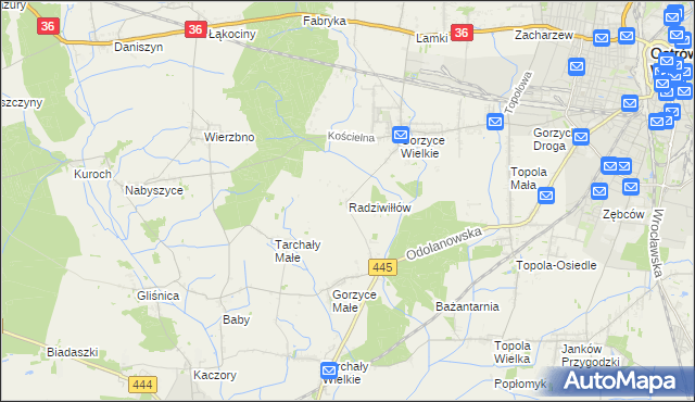 mapa Radziwiłłów gmina Ostrów Wielkopolski, Radziwiłłów gmina Ostrów Wielkopolski na mapie Targeo