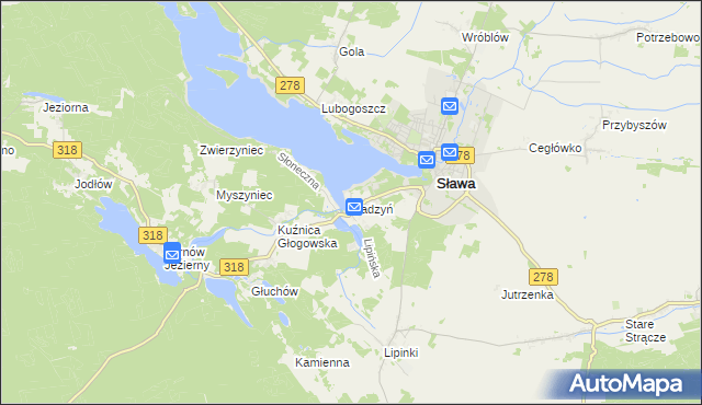 mapa Radzyń gmina Sława, Radzyń gmina Sława na mapie Targeo