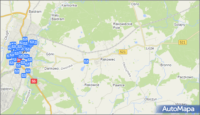 mapa Rakowiec gmina Kwidzyn, Rakowiec gmina Kwidzyn na mapie Targeo