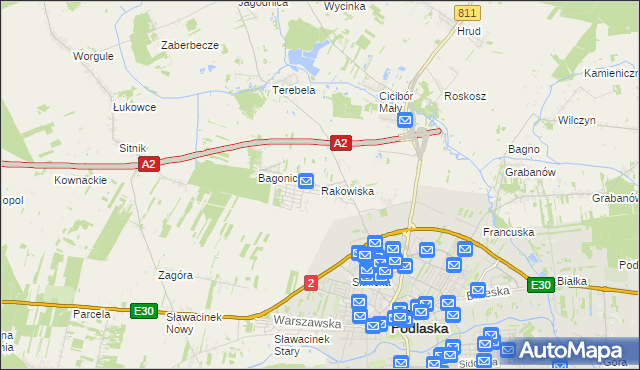 mapa Rakowiska gmina Biała Podlaska, Rakowiska gmina Biała Podlaska na mapie Targeo