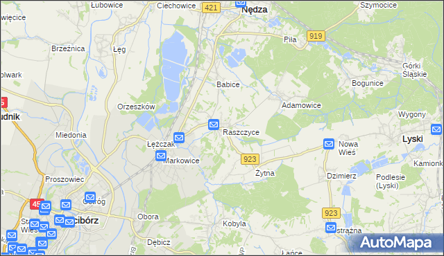 mapa Raszczyce, Raszczyce na mapie Targeo