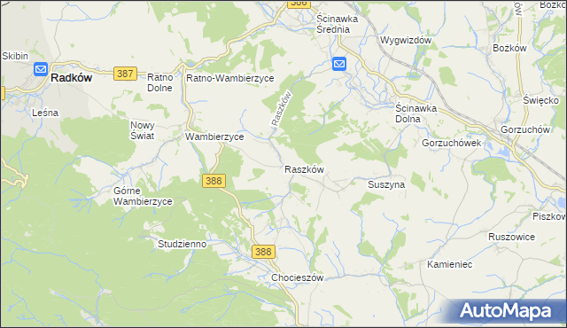 mapa Raszków gmina Radków, Raszków gmina Radków na mapie Targeo