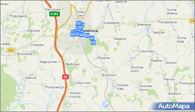 mapa Raszów gmina Trzebnica, Raszów gmina Trzebnica na mapie Targeo