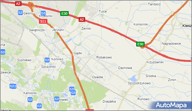 mapa Robakowo gmina Kórnik, Robakowo gmina Kórnik na mapie Targeo