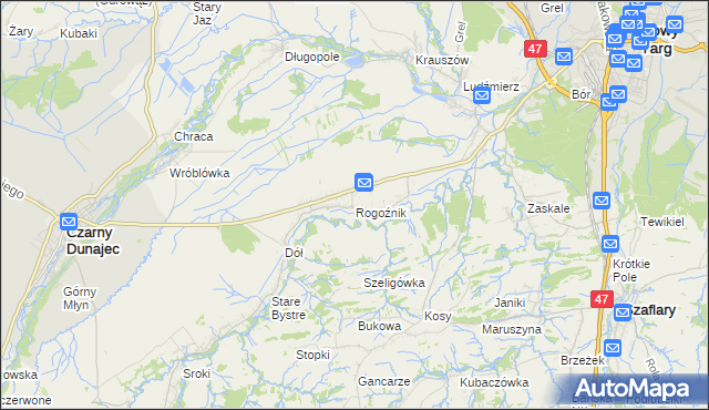 mapa Rogoźnik gmina Nowy Targ, Rogoźnik gmina Nowy Targ na mapie Targeo