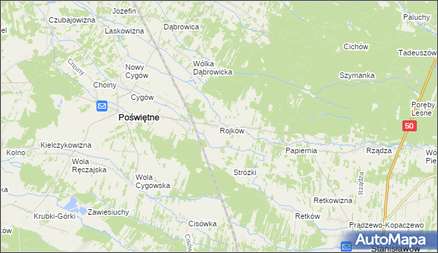 mapa Rojków gmina Poświętne, Rojków gmina Poświętne na mapie Targeo